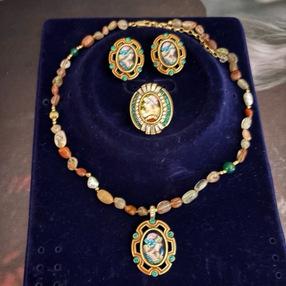 Cameo style Necklace, Earrings, and Matching Ring